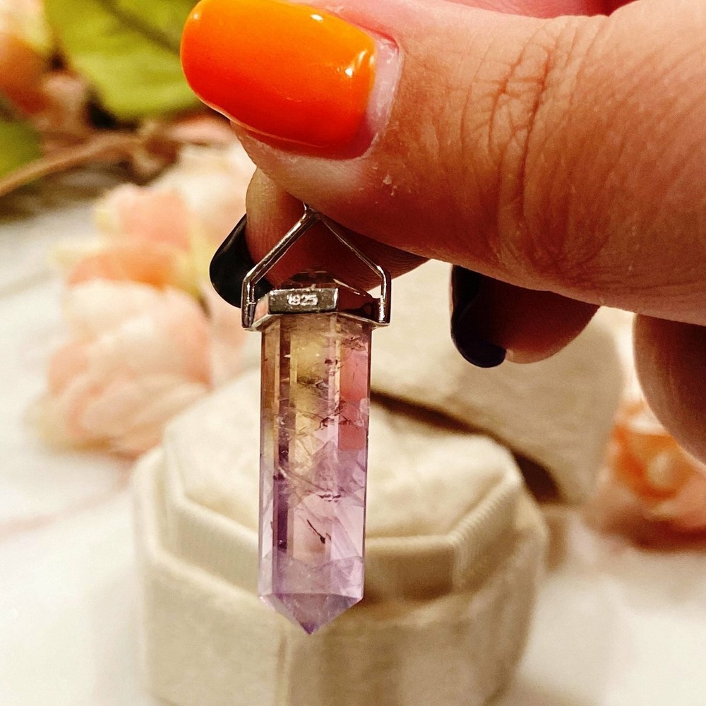 A- Grade Ametrine Double Terminated Point and Sterling Silver Pendant