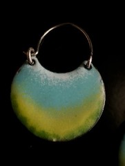 Fun Copper Enamel Hoop Earrings 925 Sterling Wires Green Yellow Artisan