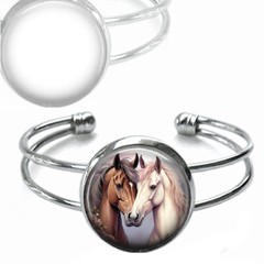 Beautiful Horses Art Print Cuff Bracelet Watercolor Flowers Equestrian Gift