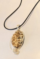 Leopard Skin Jasper Pendant Necklace Handmade Silver Wire Wrapped Artisan NEW