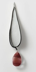 Cherry Quartz Drop Cabachon Silver Tone Necklace Adjustable Cord Jewelry Gift