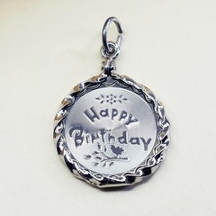 Vintage Sterling silver handmade pendant, 925 tag charm “happy birthday” cable