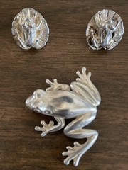 Vintage Frogs Sterling Silver .925 Brooch & Pierced Earrings