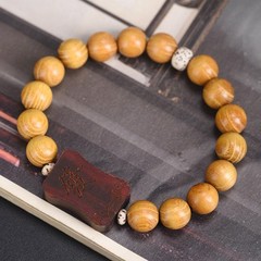 10mm Carved Golden Sandalwood Square Bead Bracelet Buddhist Prayer Beads