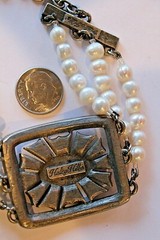 HALEY HILL SILVERTONE W/WH. PEARL & RHINESTONE 3 STRAND BRACELET 1 1/2 X 7-9″