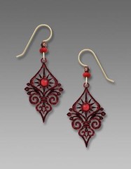 Adajio Earrings 14K Gold Filled Hook Dark Red Deco Sunburst with Swirls 7753