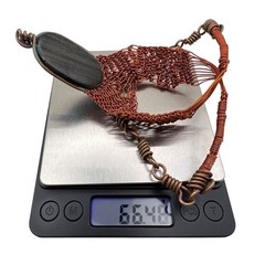 Handmade Copper Wire Wrapped Silver Sheen Obsidian Necklace Boho Statement