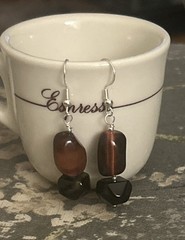 Artisan Sterling Silver Reddish Brown Black Glass Dangle Earrings