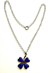 Rhodium Heart Shaped Lapis 4 Leaf Clover 1 1/2″ Pendant and 18″ Rolo Chain