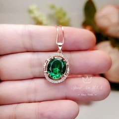 Rose Gold Coated Sterling Silver Oval Cut Green Emerald Pendant – 4.7 CT Large