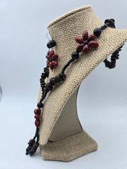 New Artisan Handmade Wooden Seeds Bead Flower Necklace Earrings Set