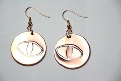 Copper Stamped Metal Eye Design Antique Finish Earrings 1 3/4″ Eyeball Eyes