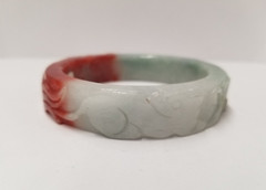 Carved Animals Heat Treated Dyed Red White Jade Bangle I.D. 65mm W. 8mm H. 15mm