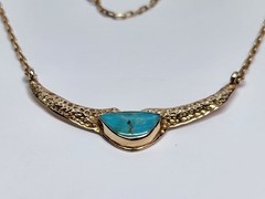 HANDMADE 14k Hammered Texture Chevron Plate Turquoise Cabochon 14.5-17″ Necklace
