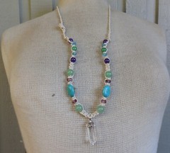 Quartz Double Terminated Point Adjustable Hemp Necklace with Aventurine Amethyst