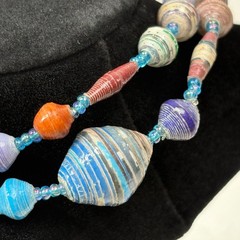Handmade Paper Beads Necklace 46″ Multicolor African Artisan jewelry Recycled