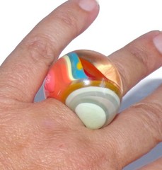 Sobral Retroz Artiste Clear & Art Deco Stripes Artist Made Ring Size 8.25