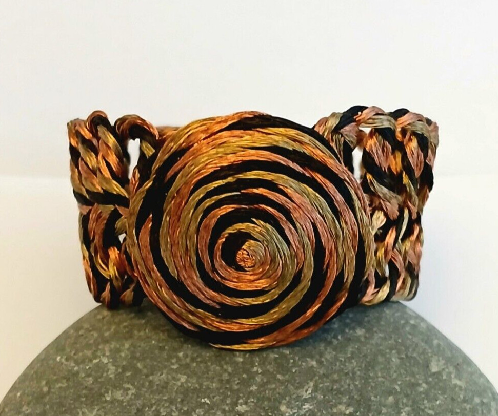 Greek Double Loop Copper Wire Bracelet Black and Orange