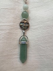 GREEN AVENTURINE DT Crystal Point CHINESE AMAZONITE Bead Glass Moon Face Pendant