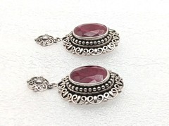 Vtg S Behnam BJC Bali 925 Sterling Silver Natural Faceted Ruby Dangle Earrings
