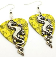 Dragon Charm Guitar Pick Earrings with Surgical Steel Earwires