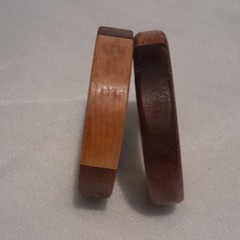Handcrafted Wood Bangle Bracelets Set Brown Beige Round Unisex Adults 8cm