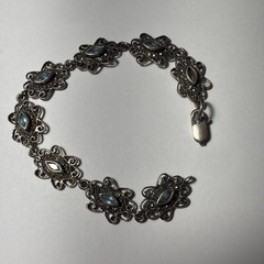 Ladies stone Blue Topaz Marcasite Link Bracelet Sterling Silver