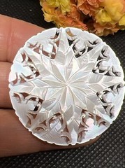 Vintage Lace Carved Mother of Pearl 8 Point Star 1.6” Brooch Pin 7195