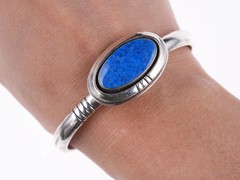 6.5″ Leroy Begay Navajo Sterling and denim lapis cuff bracelet