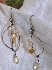 Artisan Pounded 925 Wirework W/ Briolette Faceted Crystal Dangle Drop Earrings