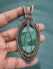 Handmade Malachite Pendant Wire Wrap Jewelry Copper Pendant