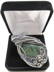 Moss Agate Pendant in Sterling Silver with Iolite
