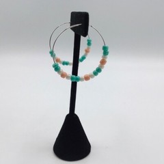 Earrings Hoop Boho Beaded Pastel Pink Teal Blue Pearly White Silver Tone Colors