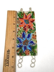 Beaded Cuff Bracelet Wide Artisan Handmade Flowers