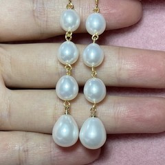 AAAAA 8-13MM Natural south sea white Baroque Pearl earrings Jewelry 14k gold