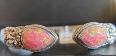 Sarda,Bali Made, “Salmon Pink” Simulated Opal & Sterling Tip-Tip Bracelet- 3 Szs