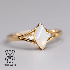 Marquise Cut Australian Solid Opal & Diamond Ring 14K Yellow Gold Engagement