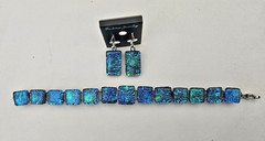 Handcrafted Fused Florentine Multicolor Dichroic Glass Bracelet /Bonus-Earrings