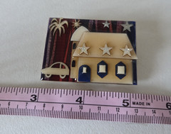 Vintage House Pins by Lucinda Yates White Car Palm Tree Glitter Stars Brooch
