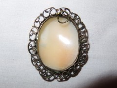 Lovely Vtg Profile Cameo Pendant Metal Frame Embellished with Curled Wire