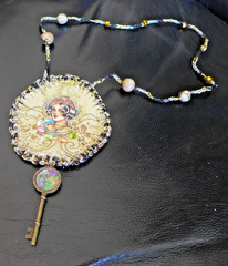 Handmade Crocheted art Necklace Cotton Fabrics embroidered crocheted+ Beads