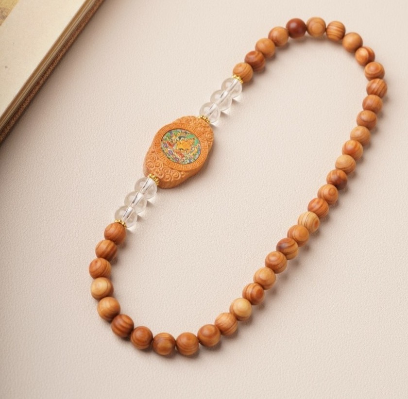 Cedar Wood Bead Bracelet Wooden Buddhist Prayer Beads Amulet Gift