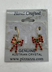 Vintage Bow Design Red Stone Stud Austrian Crystal Earrings Set Hand Crafted 1