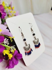 Earrings Oriental Turkish Folk Style with Turquoise, Ethnic, Bohemian, Silver