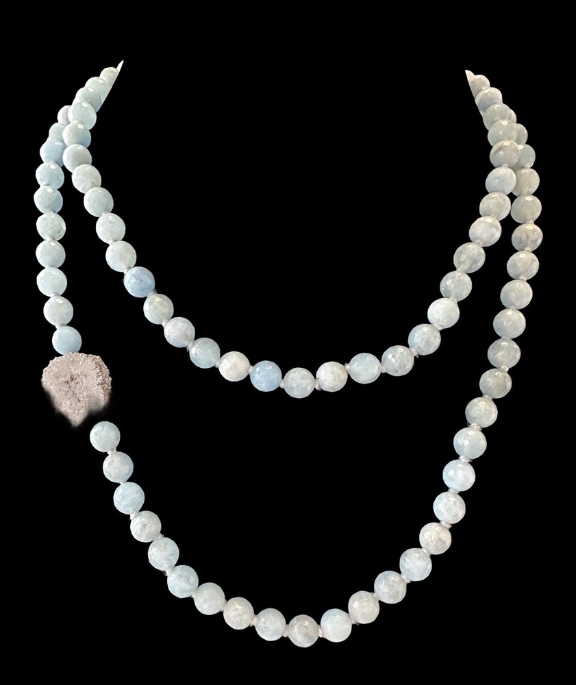 Hand Knotted Chan Luu Milky Aquamarine 39” Necklace With Pyrite Druzy