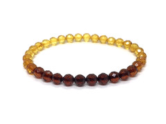 Amber Bracelet Gift FACETED Round Beads Baltic Amber Ombre Rainbow Colorful 8016