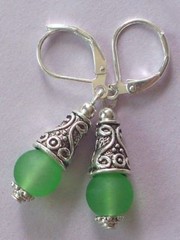 green BEACH SEA FROSTED GLASS drop earring SP HANDCRAFTED XX