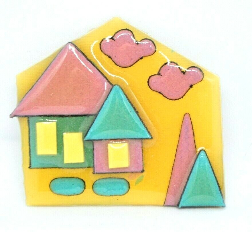 HOUSE PINS BY LUCINDA Mixed Materials Abstract Home Pastel Pin Brooch