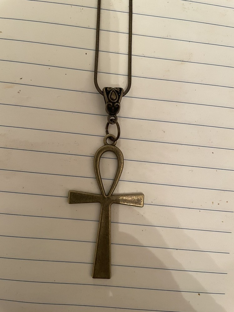Retro Bronze Ankh Cross Pendant Snake Chain Necklace