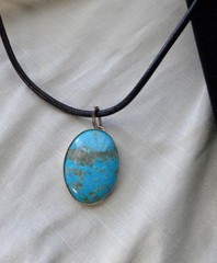 Artisan crafted large turquoise cabochon pendant, in sterling 40mm x 30mm stone